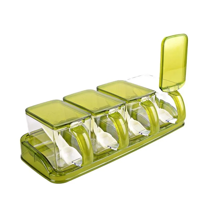 Square Spice Jars Set 4 PCS Plastic Seasoning Box Spice Jars Set Holder Condiment Box Hot Sale 2023 Kitchen Accessories