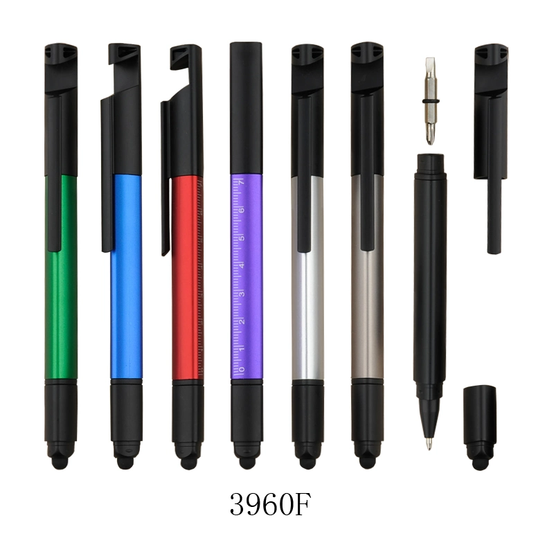 Multifunction Mobile Phone Stand Holder Touch Screen Stylus Ruler Screwdriver Plastic Metal Ball Pen