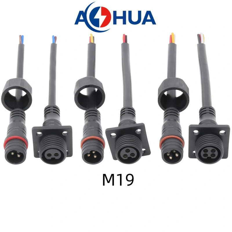 Les ventes de la Chine usine Aohua M14 M19 M23 Connecteur femelle à mâle PVC Connecteur femelle de panneau avant étanche IP65 67 pour l'extérieur de l'éclairage à LED