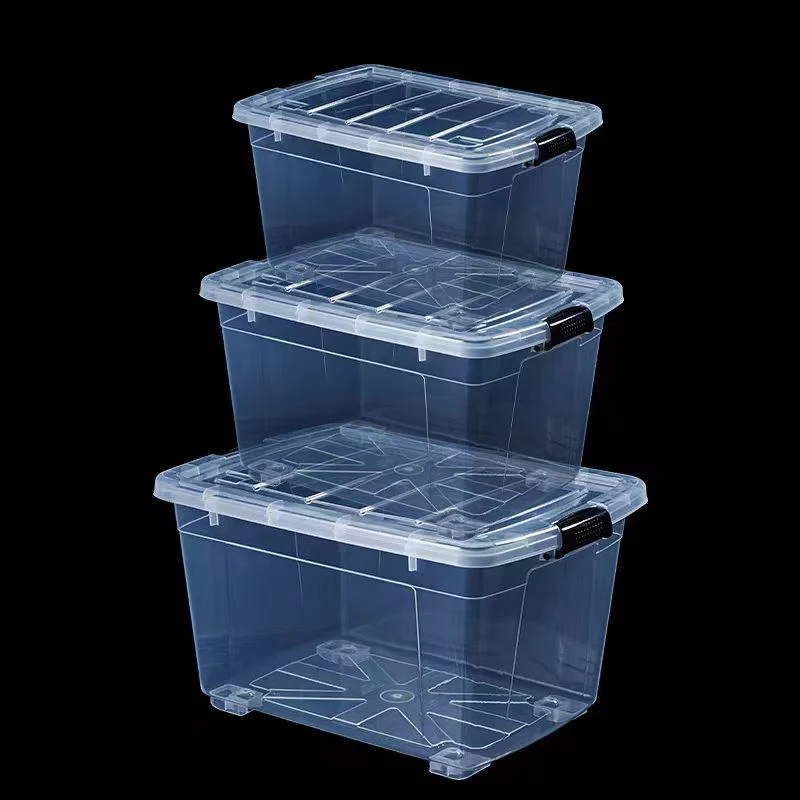 Multifunction Colorfull Ultra-High Transparency Household Stackable Large PP Plastic Storage Container Box with Latching Lid and Wheels