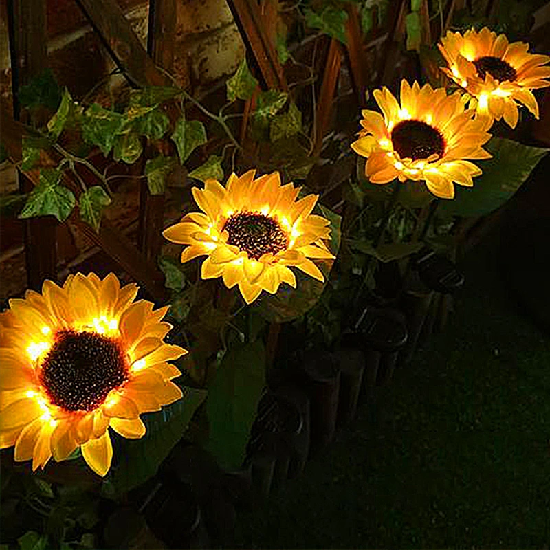 Outdoor Waterproof Standing Lawn Lamp Garden Decoration Lights LED Saving Low Voltage Solar Sunflower Ground Lamp