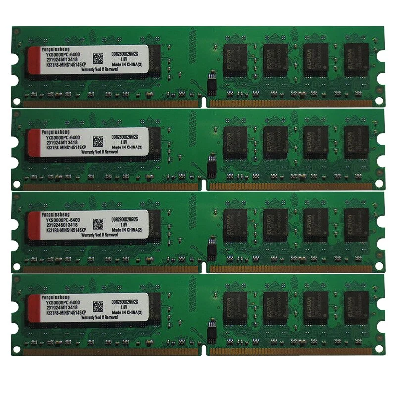 DDR2 2GB 800MHz PC2-6400 DIMM Desktop PC RAM 240 Pins 1.8V Non Ecc 2rx8 2-Sides, 8chips Per Side, 2GB DDR2