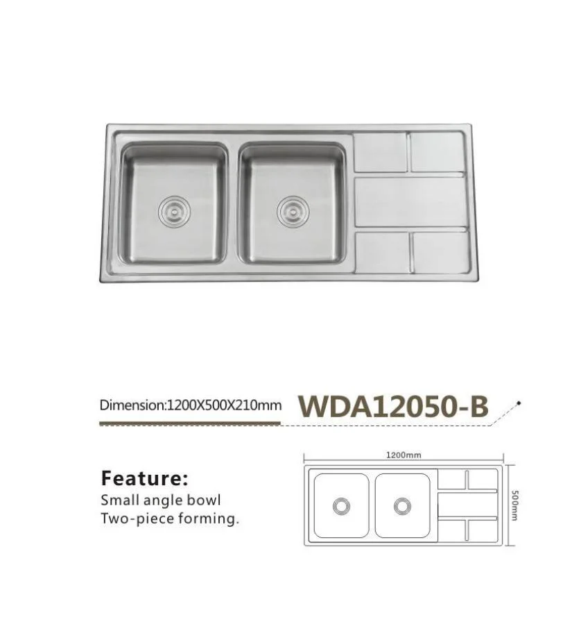 Doble tazón de acero inoxidable con sumidero de soldadura Wda12050-C.