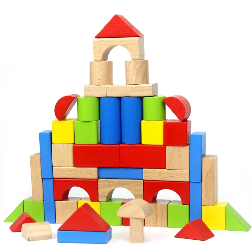 100 PCS Colorful Toddler Educational Set Toy Wooden Building Block for Kids 18m+