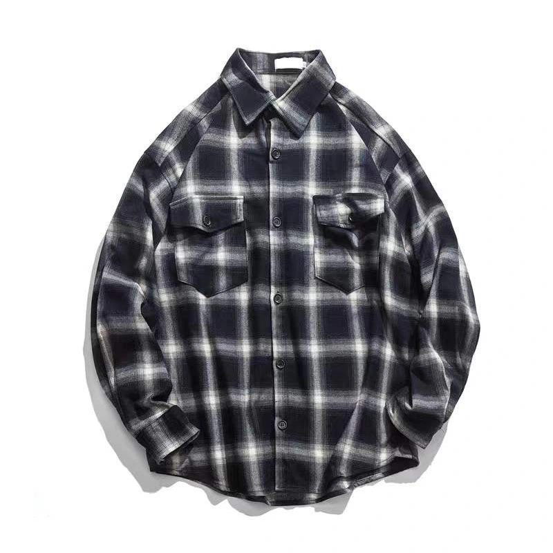 ODM OEM Mens Oversized Design Flannel Shirt Green Red Cotton Custom Plaid Shirt