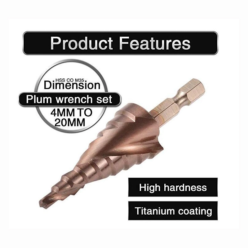 HSS M35 Cobalt Spiral Grooved Step Drill Bits 1/4 Inch Hex Shank Standard 9 Sizes