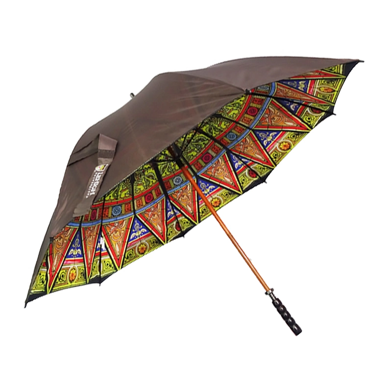 National Imprinted African Print Customize Straight Two Layers Windproof Manual Open Double Ribs Golf Umbrella with Wood Handle