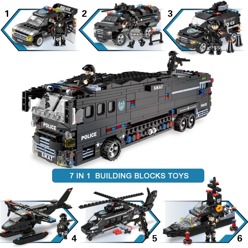 Woma Toys أمازون الأكثر سخونة بيع الطوب Swat Mobile Combat Bus سيارة نموذج بناية مجموعة لأطفال كبيرة مجموعة زابوكا DIY لعبة الأطفال لعبة مجموعة الألعاب