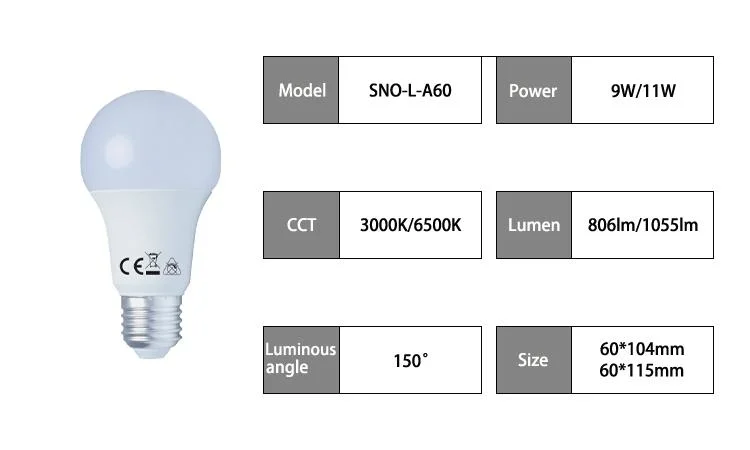 LED A60 Bulb Linear IC Driver 60*115mm 3000K Non-Dimmable Light Cup