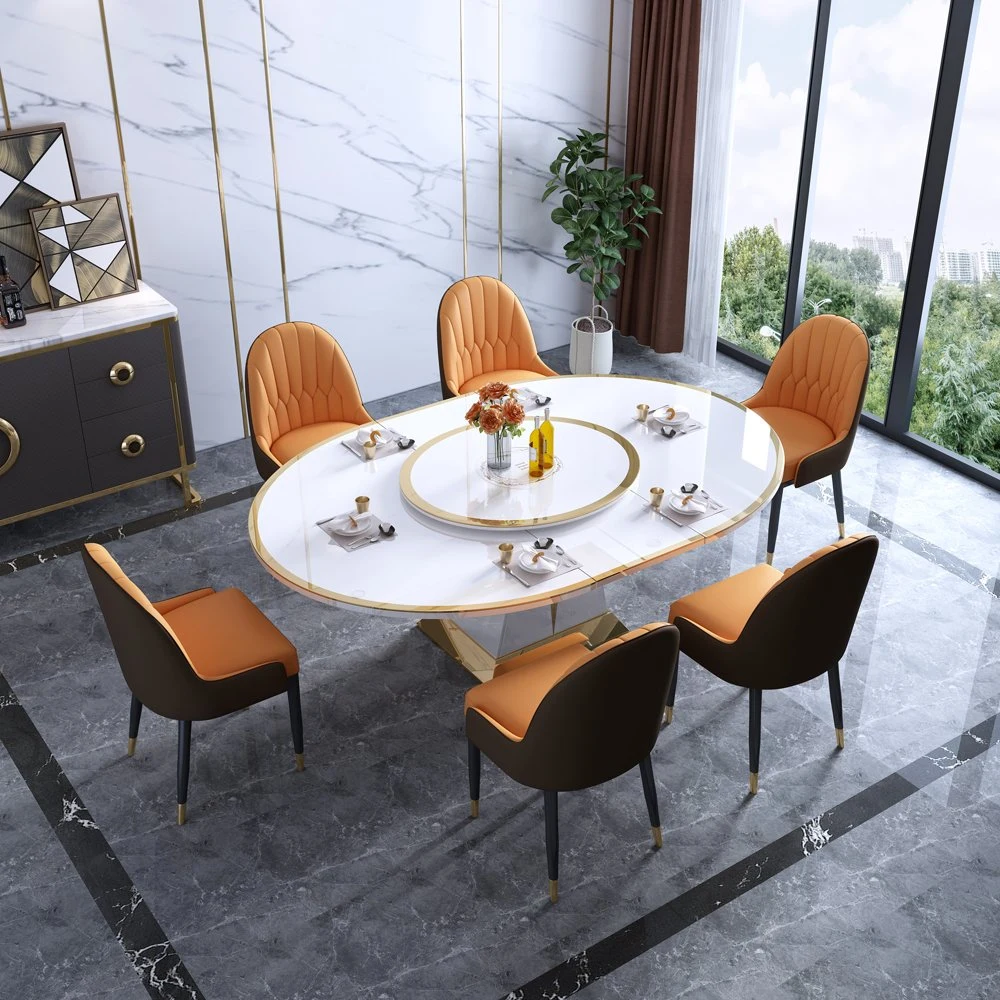 Cuisine moderne de luxe pieds métalliques Table à manger Salle à manger en acier inoxydable Restaurant mobilier