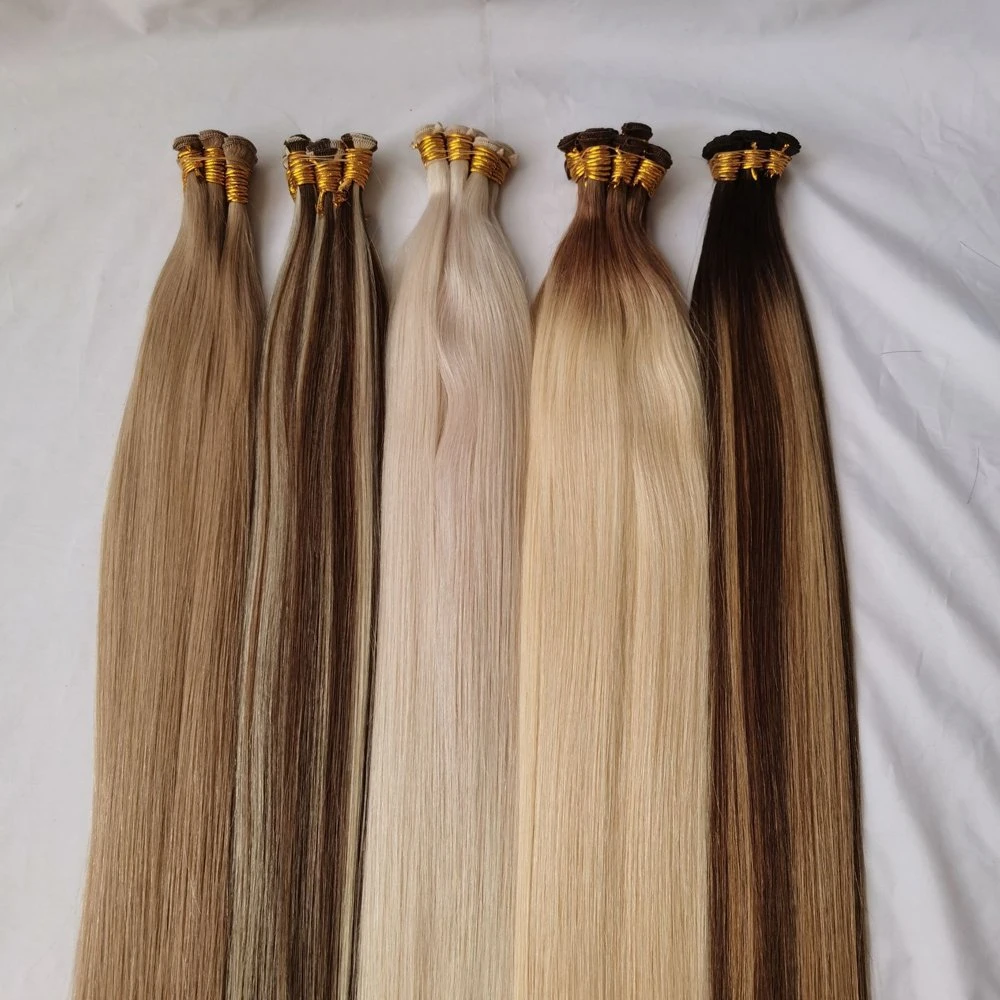 European Remy Hair Flat Silk Weft Drawn Human Hair Extensions Part Wig