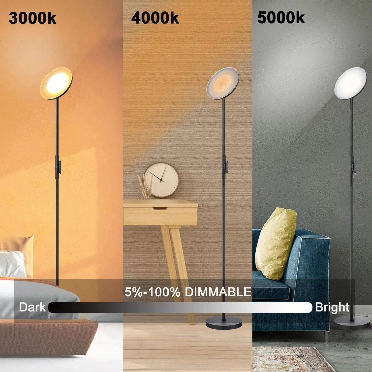 Floor Lamp, 30W/2400lm Sky LED Modern Torchiere 3 Color Temperatures Super Bright Floor Lamps-Tall Standing Pole Light with Remote Touch Control for Living Room