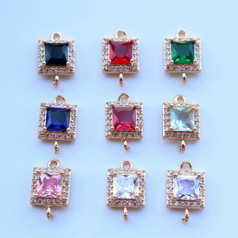 Square Zircon Double Button Pendant Copper Accessories Handmade DIY Hairpin Bracelet Ornaments