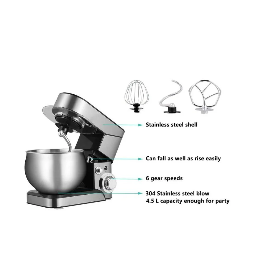 Factory Price 5L Multifunctional 1000W Black Housing Stand Food Mixer Kitchen Electric Mixer with Dough Hook, Wire Whip & Beater