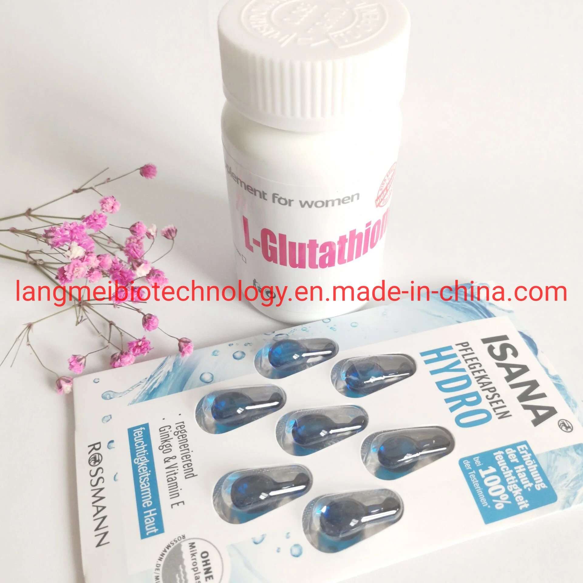 Dama de los productos de belleza natural de ácido hialurónico glutatión blanquear la piel anti envejecimiento Anti Wrinkle Cápsulas de suero de la cara