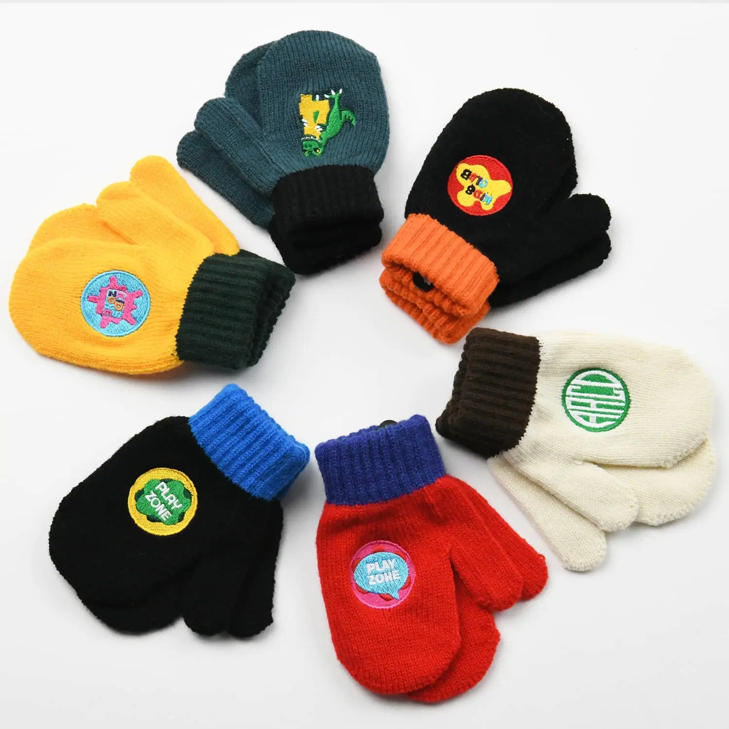 School Contrast enfants Beanie Knit Chapts gants fabricant avec Logo brodé personnalisé chaud doux mignon pour enfants hiver