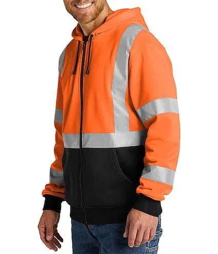 Hi Vis Jacket Hooded Visibility Hoodie Safety Work Zip up Fleece Hoody Hooded Jumper Sweatshirt Security Workwear