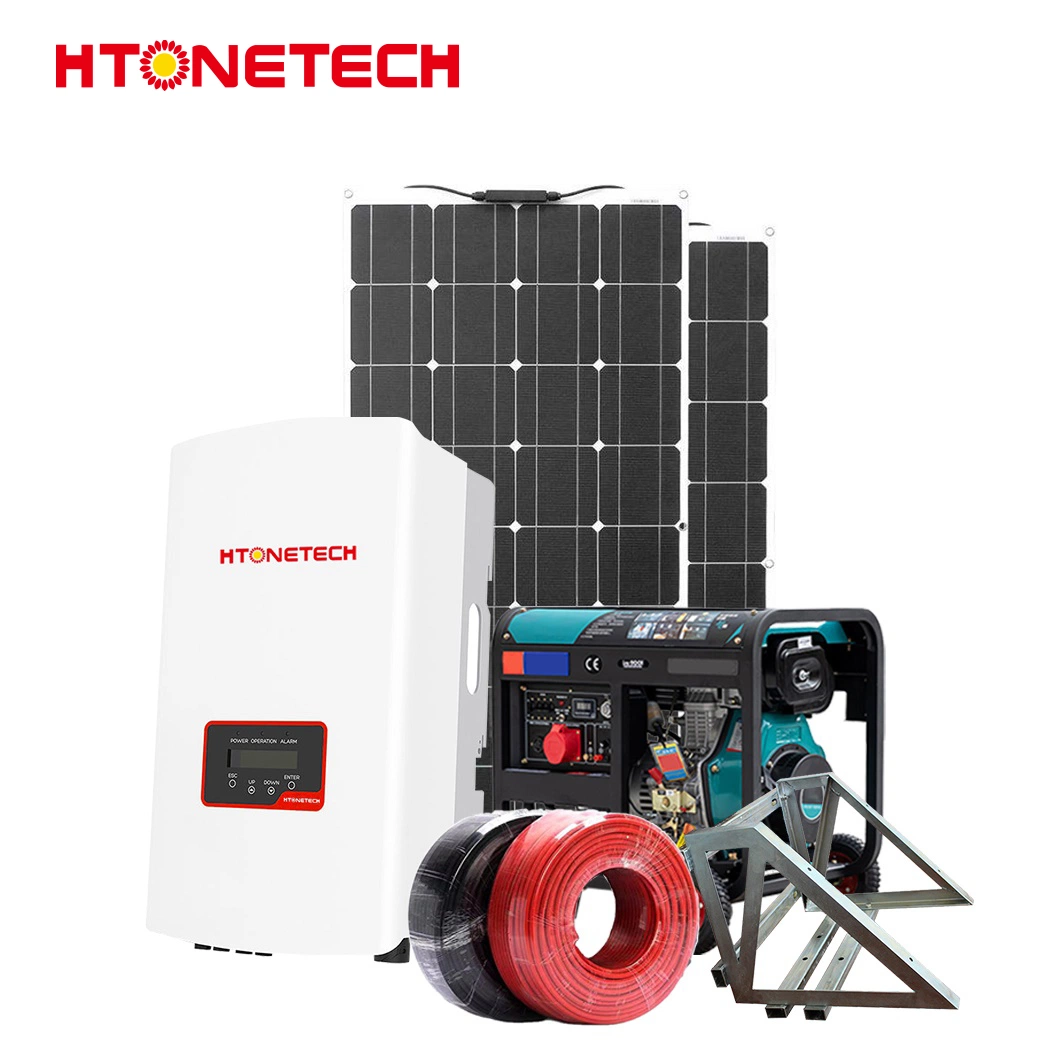 Htonetech 200W Panneau Solaire Monocristallin Pliable Fabrication Panneau Solaire Onduleur Hybride Chine 80W Système d'Alimentation Solaire avec Générateur Diesel 15kw 3-Phase