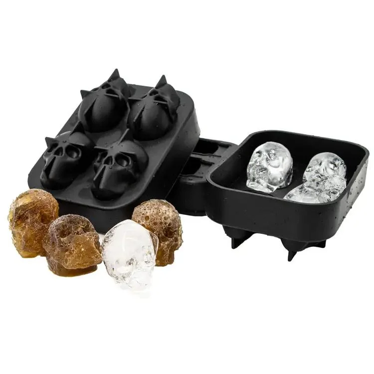 Hot Custom Personalized Food Grade Whiskey Skull-Shape Ice Maker BPA Free Reusable Silicone Ice Cube Tray Mold with Lids