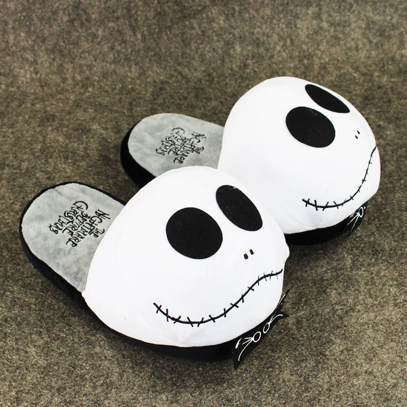 Jack Terror Jack peluche à rayures Halloween drôle Skull Jack Chaussons en coton à motif couple chaud