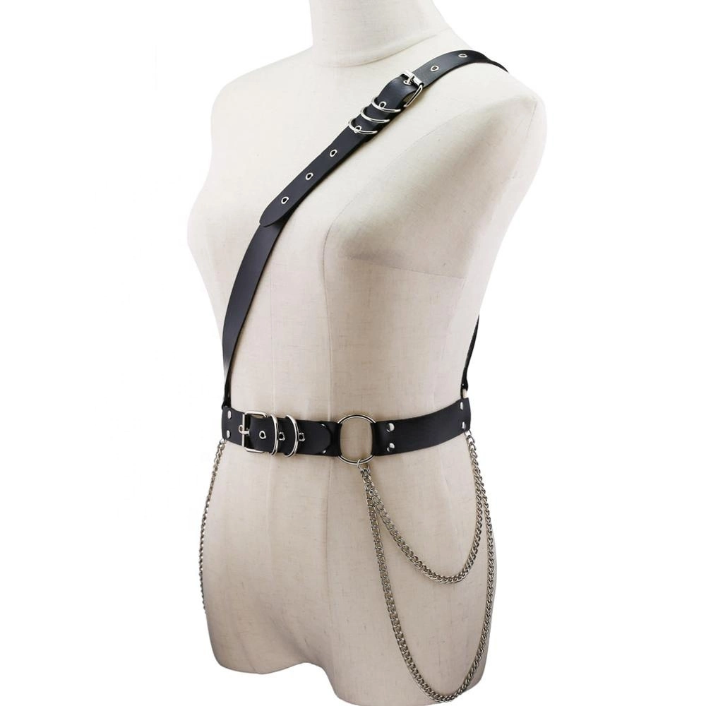 Body Harness Sex Leder Produkt für Männer und Frauen Taille Gürtel Kette Punk Hip-Hop Silber Pin Leder Bund