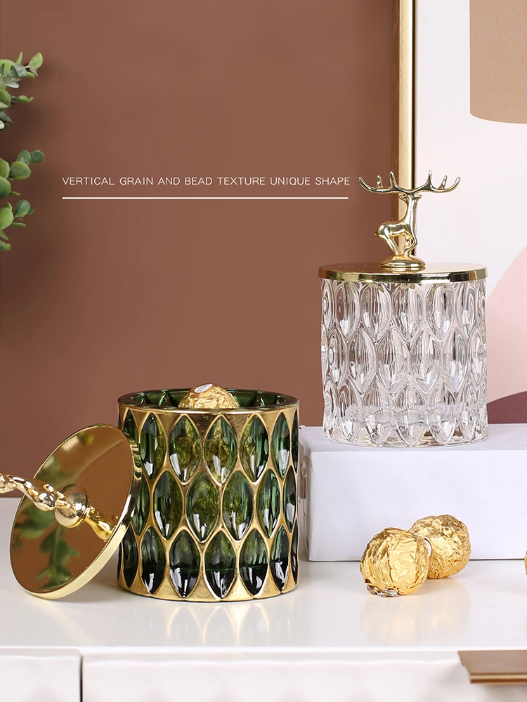 Lead Free Crystal Glass Candy Nuts Storage Jar with Plating Deer Lid