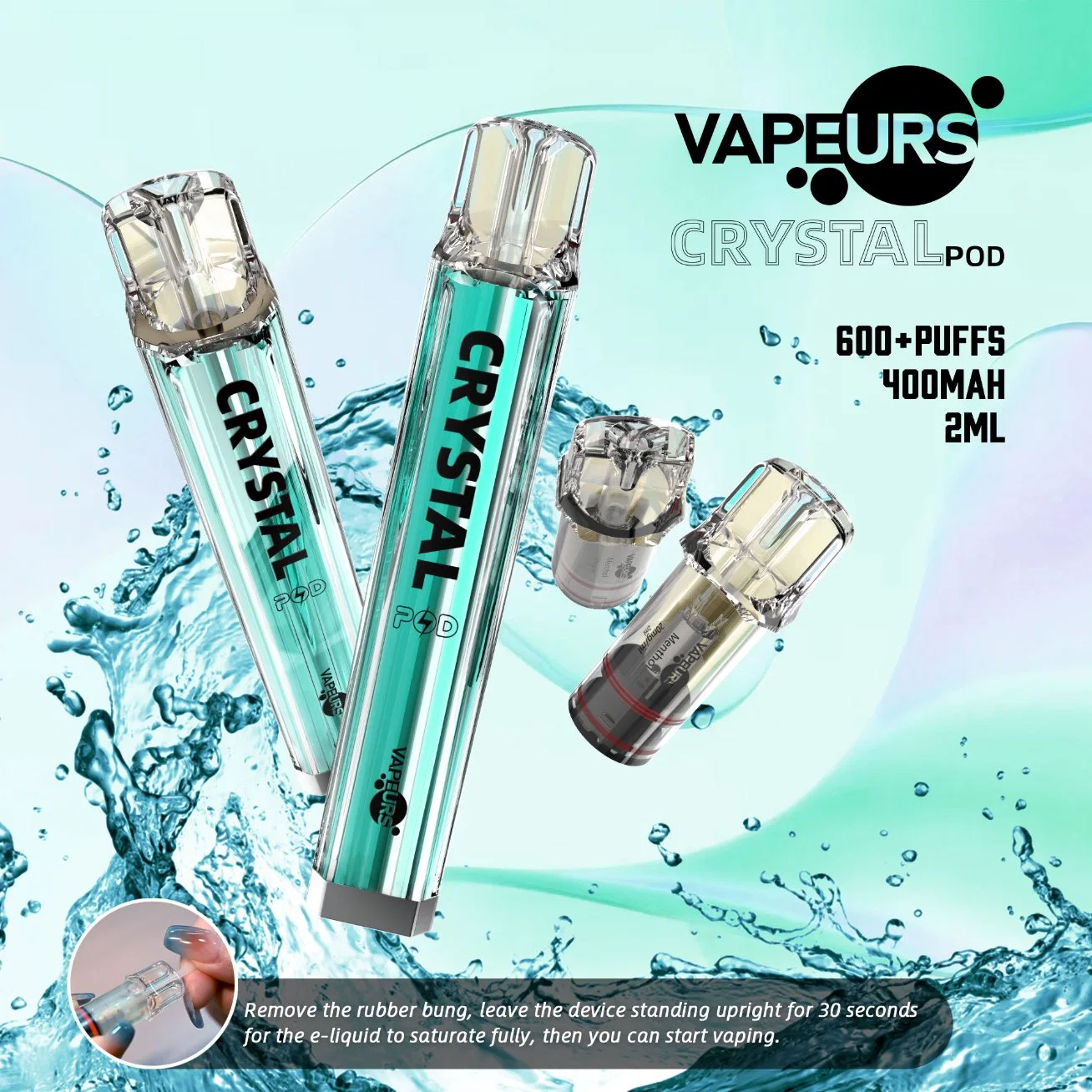 Vapeurs UK ske Crystal Vape Plus Pod Kit Vape Disposable/Chargeable Vape 600 مبغات نظام جمليّة جمليّة [2مل] قطعة [إ] سيجارة [علي بابا] موزعو النفخة 600 800 1000 نفخة