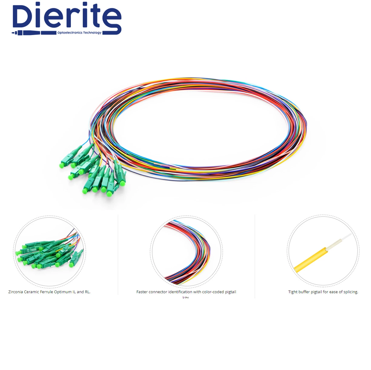 LC APC Upc 12 Core Single Mode Fibers Unjacketed Color-Coded Optic Cable Pigtail for Fiber Test Equipment, CATV, Cable Television