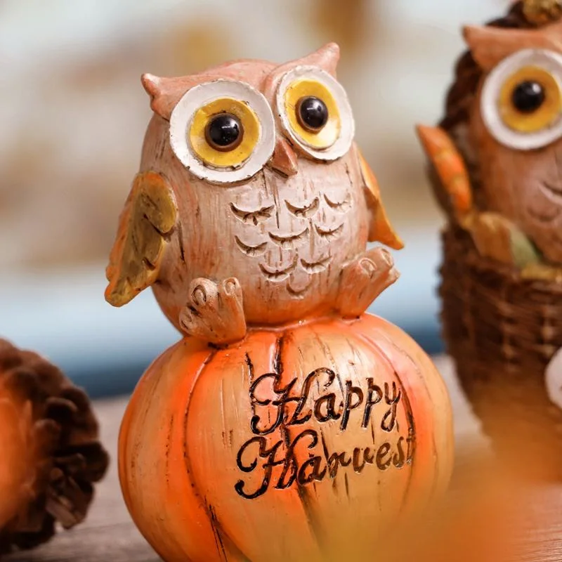 3PCS 26cm Owl Harvest automne Table décor Figurines de Thanksgiving