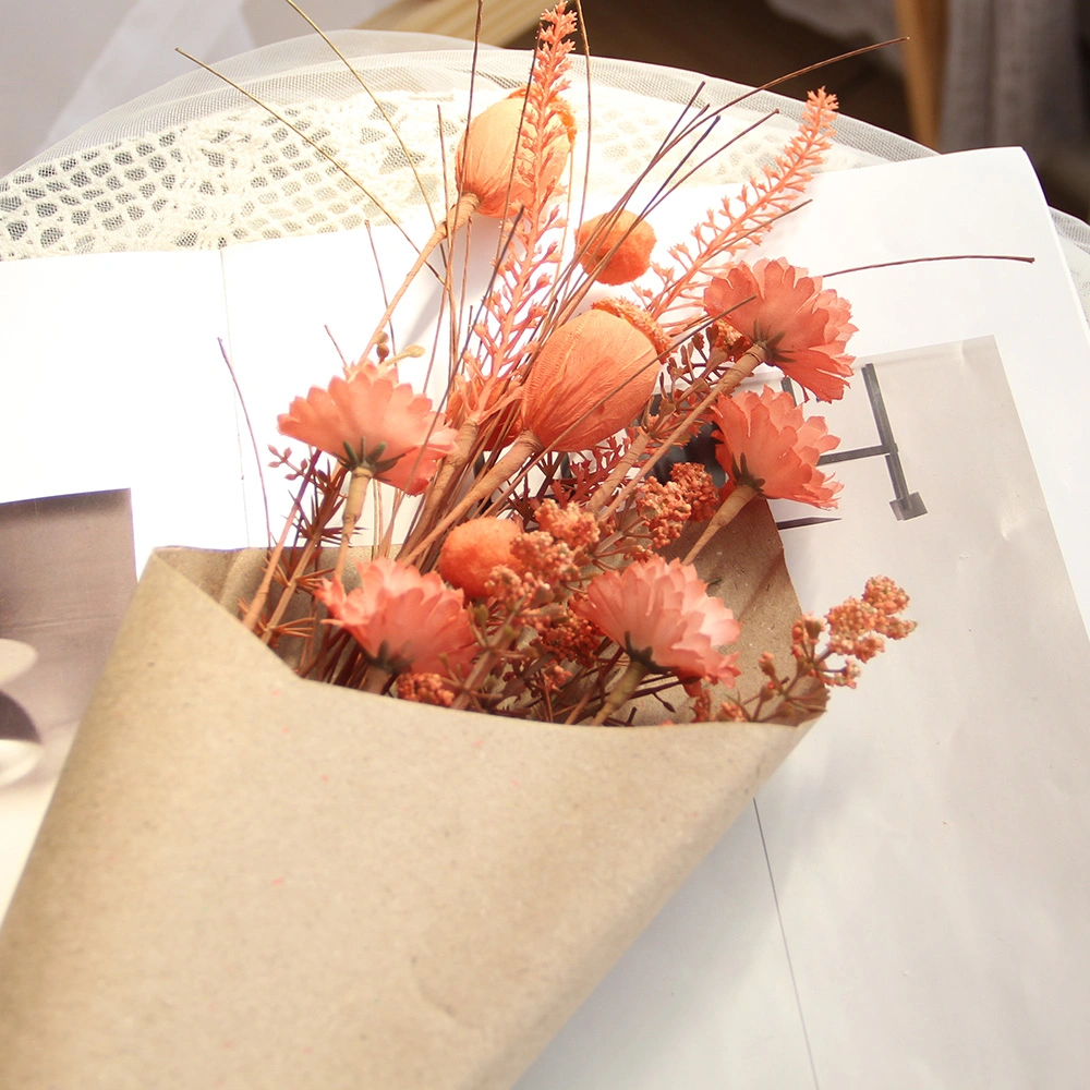 Flores artificiales Flor con Kraft papel Bouquet primavera y verano Casa decoración Fiesta de boda todos los días