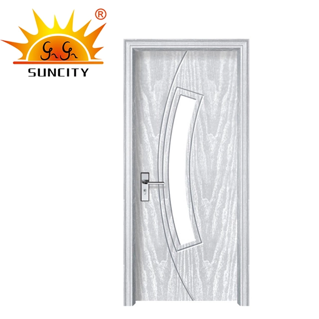 Interior Frosted Glass Price PVC Bathroom Door with Window (SC-P128)