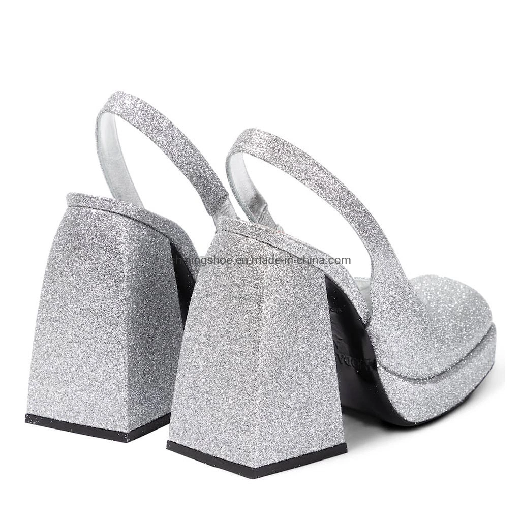 Most Popular Glitter Leather Slingback Pumps Shoes for Girls