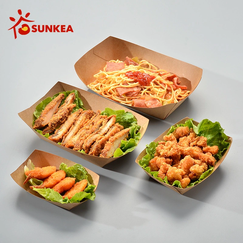 Sunkea Customized Logo High Takeaway French Fries Food Packaging Boat Paper Box Disposable Items Food Grade Packaging Food Tray