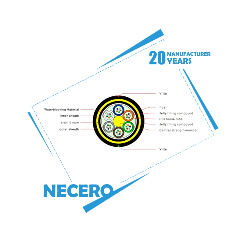 ADSS Mini Span Outdoor 12 24 72 96 144 Core Optical Fiber Cable Gyxtc8s/GYTA53 Fiber Optic Cable/Fiber Optic Cable Meter Price