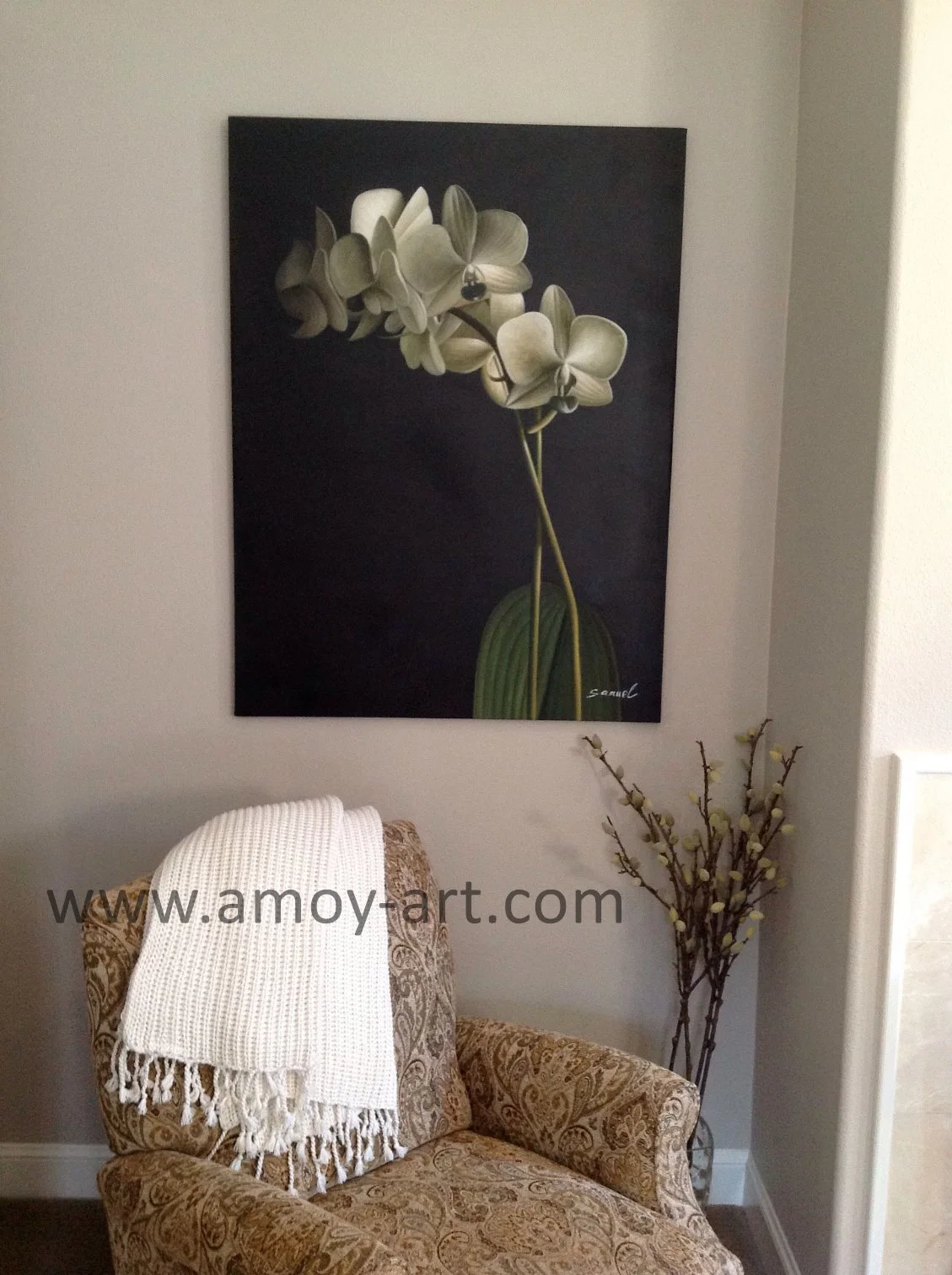 Handmade Realistic Orchid Flower Oil Paintings for Home Decor