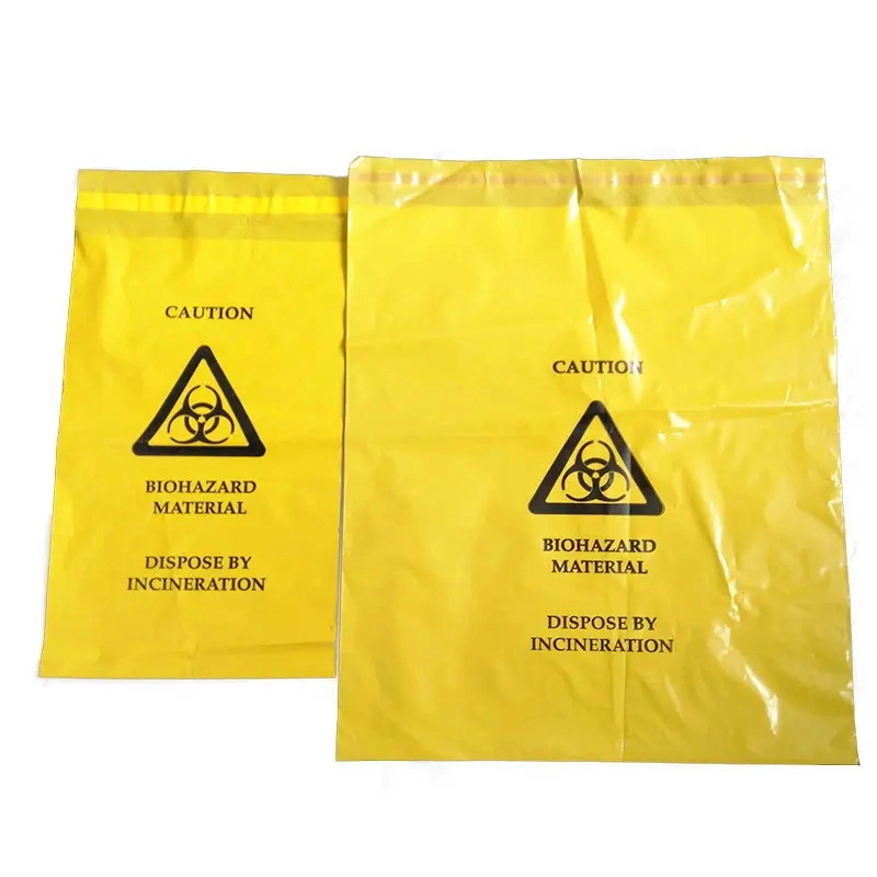 Custom Size Portable Heavy Duty Yellow HDPE Plastic Medical Trash Bin Liner Bags Biohazard Waste Garbage Bags for Hospital Waste