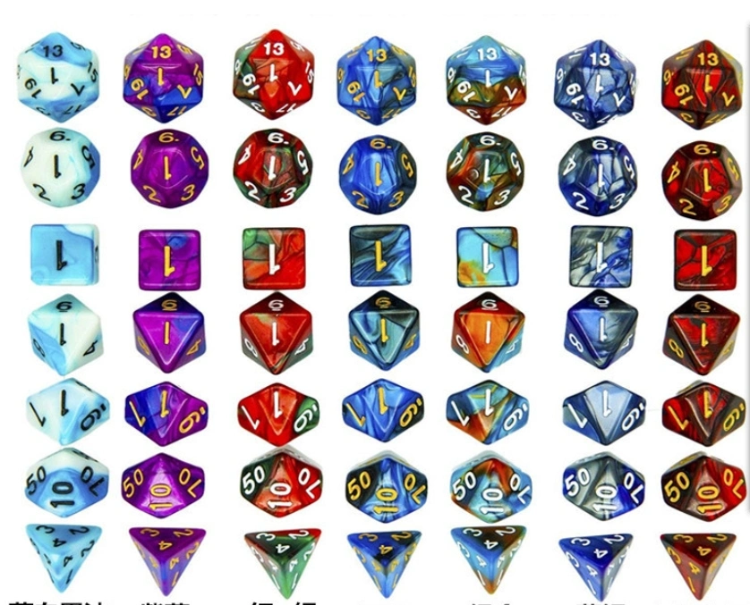 Two Color Multi-Sided Digital Dice Table Game Dice Set of Seven Dice