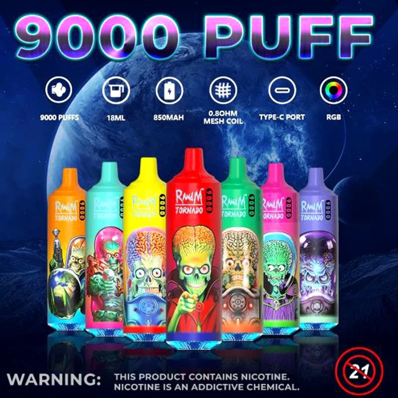 قردة تورنادو 9000 puffs Vابيه الساخنة في أوروبا R و M Tornado 9000 9K باور بالجملة E سيجاريت القابلة للاستخدام فابي