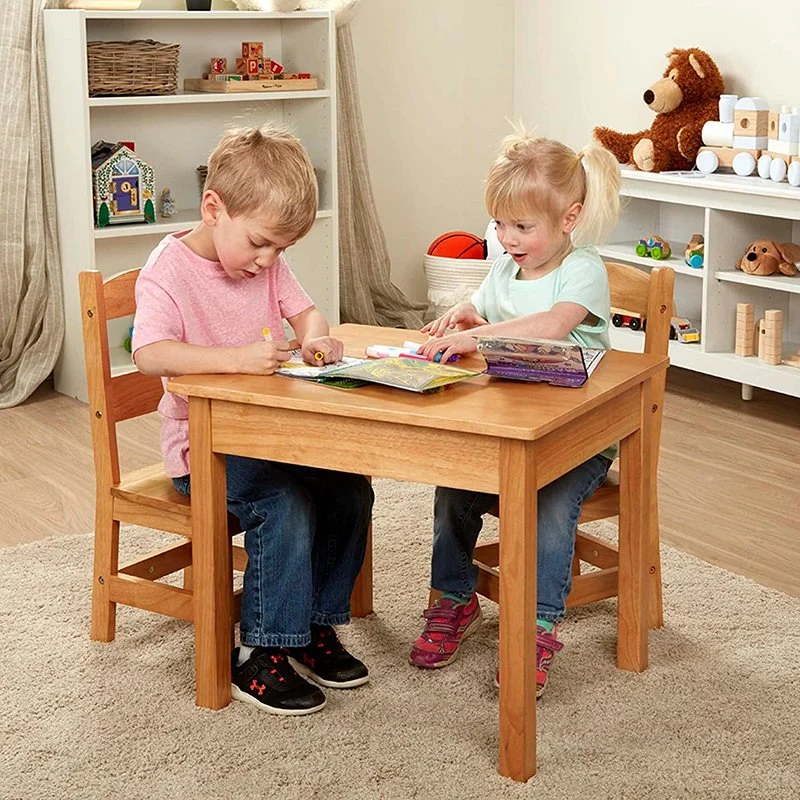 Massivholz Tisch und 2 Stühle Set Light Finish Möbel Für Spielzimmer