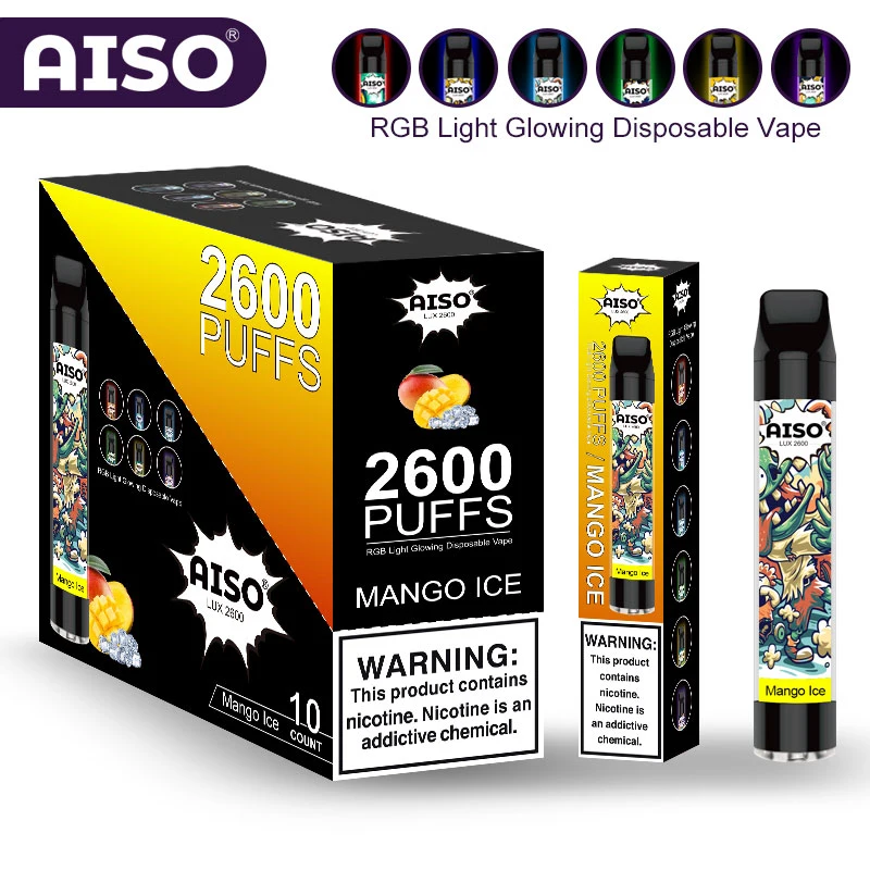 Preço de promoção 2600borlas para luz RGB brilhante a AISO Lux Vape descartáveis de feltro