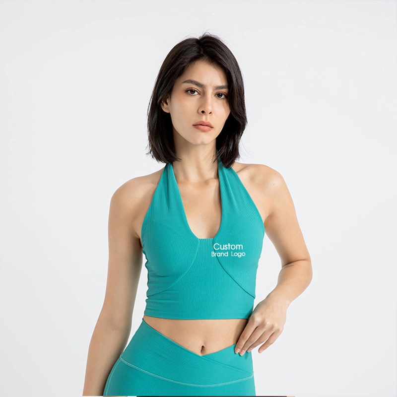 Sexy Halfter Neck Yoga-Bh Border-Laufsport-Unterwäsche Gerafft Außen Tragen Schöne Rücken Fitness Top Frauen