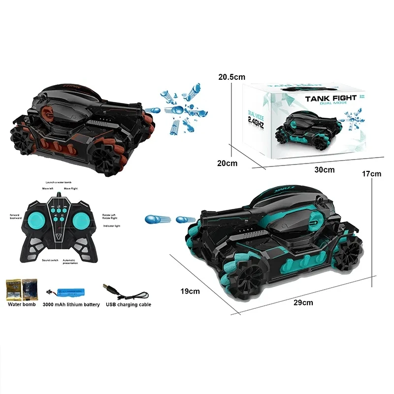 Dual Mode 2.4G Water Bomb RC Tank Car Hand Gesture Remote Control Water Bullet Stunt Car Drift Tank Vehicle Car Toy