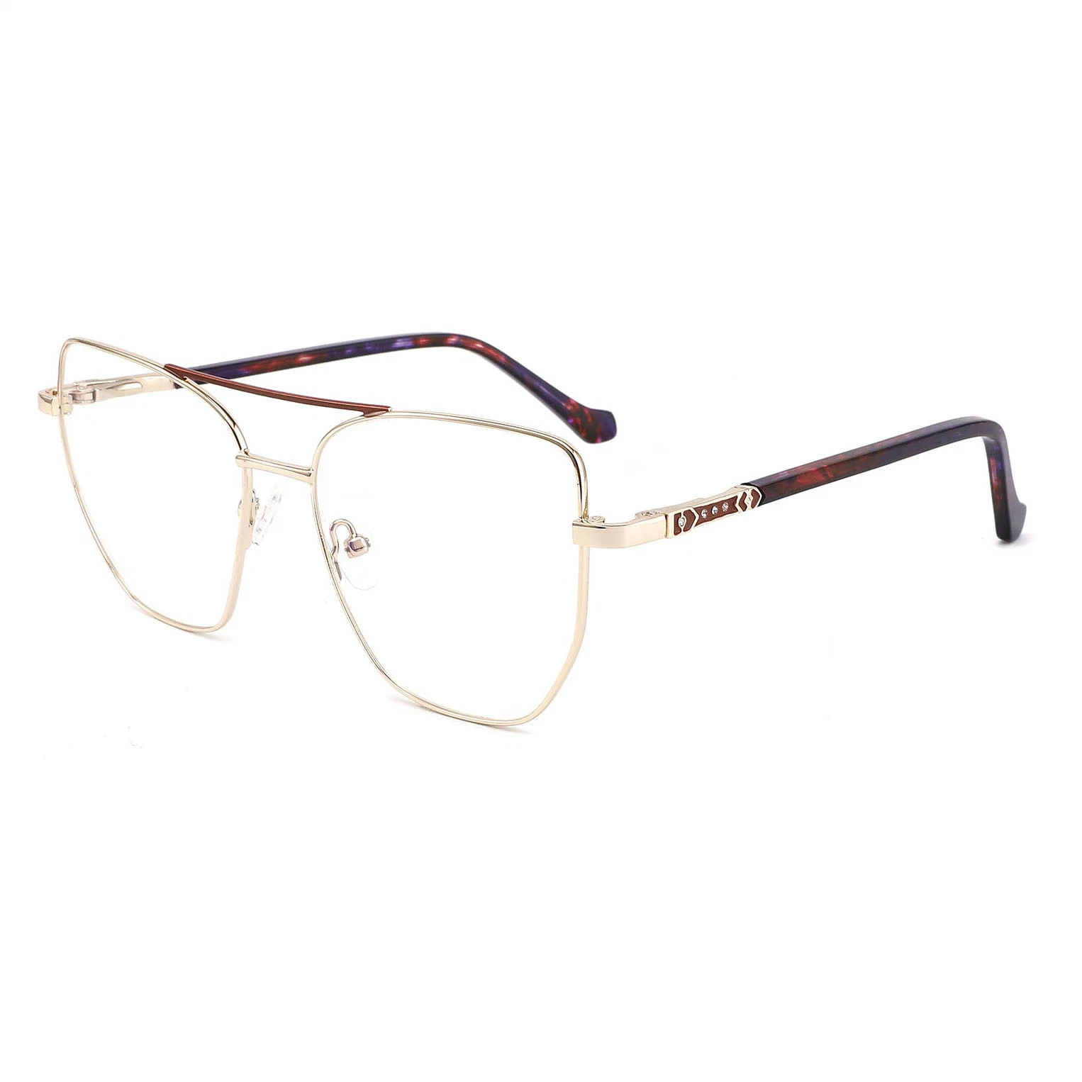 New Style Irregular Double Bridge Metal Eyeglasses for Unisex Demi Acetate Temple Unique Colorful Optical Frames