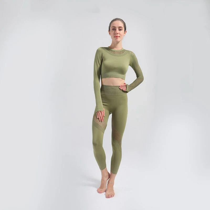 As mulheres 2PCS Conjunto Ioga Contínua Sport Suit Ginásio roupas de ginástica desgaste do ginásio de Manga Longa de cintura elevada Superior de Cultura Perneiras Desgaste de Desportos Fitness