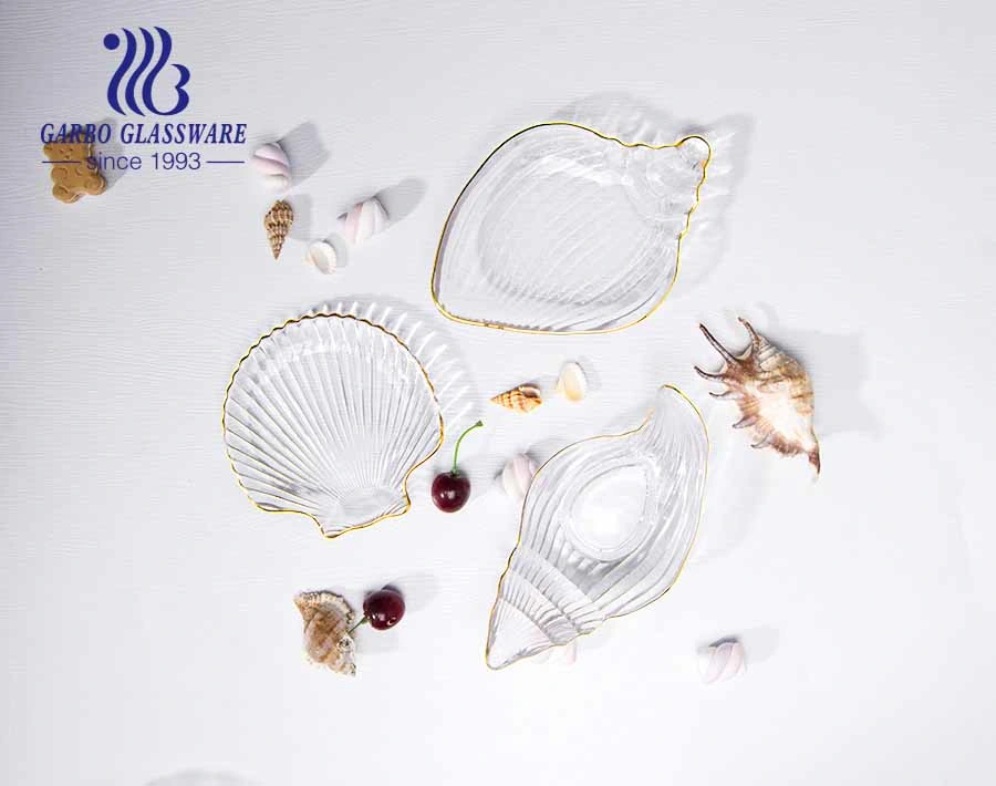 Gift Mail Order 5.5inch Clear Flower Unique Shape Glass Charger Plate with Gold Rim Dinner Flat Creative Plate