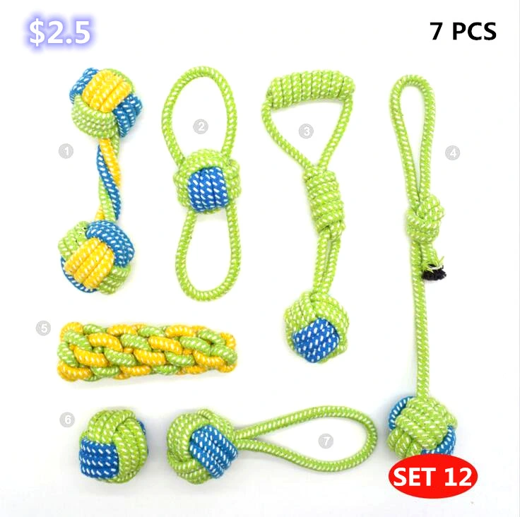 Cuerda de algodón natural azul nuevo juguete para perros jugar Fetch remolcador de la guerra la dentición cachorro Chew Toy 5 paquetes