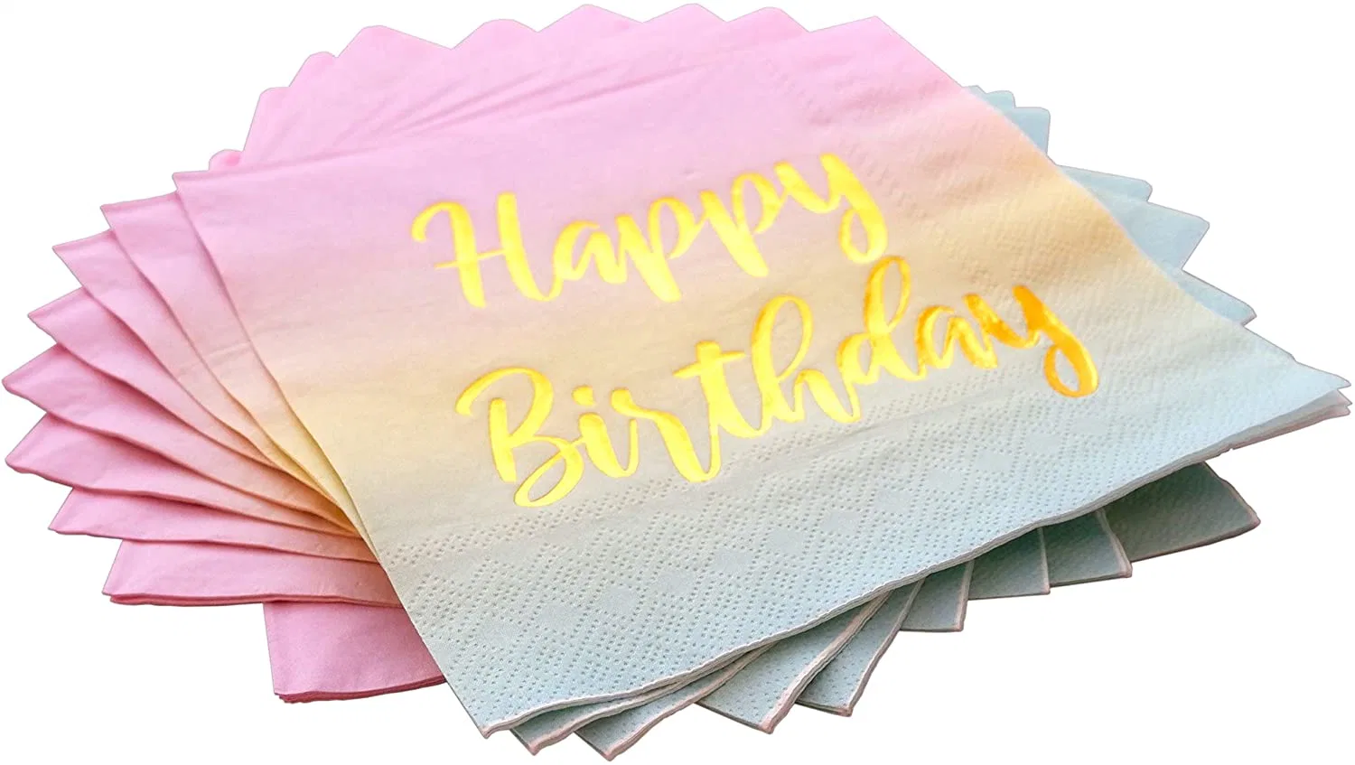 Feliz Cumpleaños servilletas - Pastel de cumpleaños de 50 Pack metálico servilletas de papel desechables con lámina de oro la impresión en color rosa Amarillo Azul Ombre Degradado para Cóctel