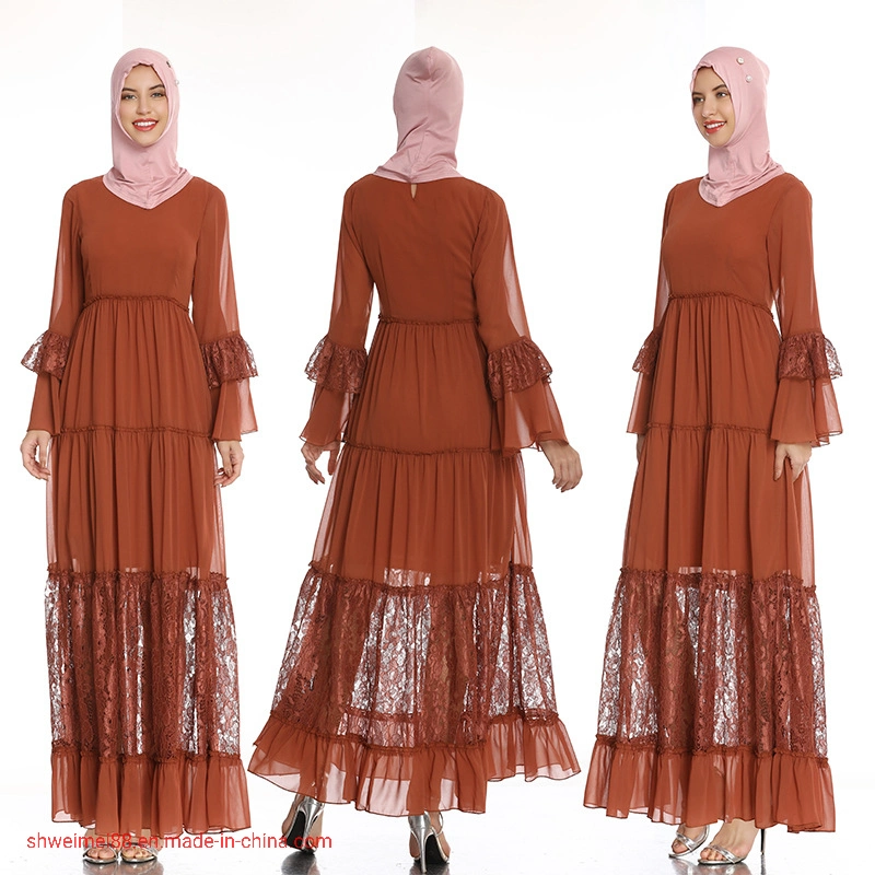 2020 Neues Design Großhandel/Lieferant Frauen Abend Spitze Kleid Kleid Maxi Langes Kleid Muslimische Abaya Islamische Robe Kleidung Dubai Kaftan Mode Caftans Apparel Factory