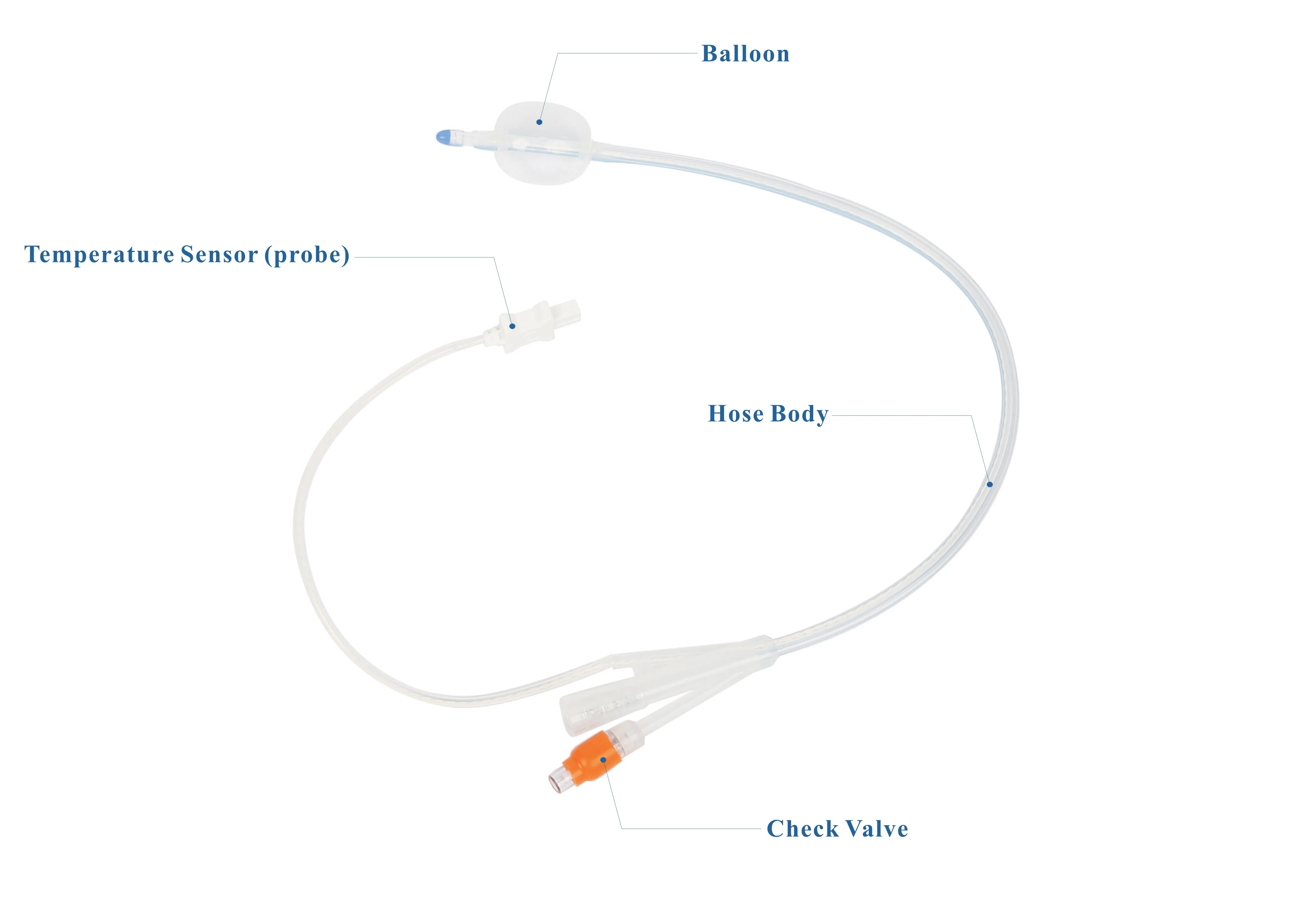 High Accuracy 100% Silicon Foley Catheter with Temperature Probe