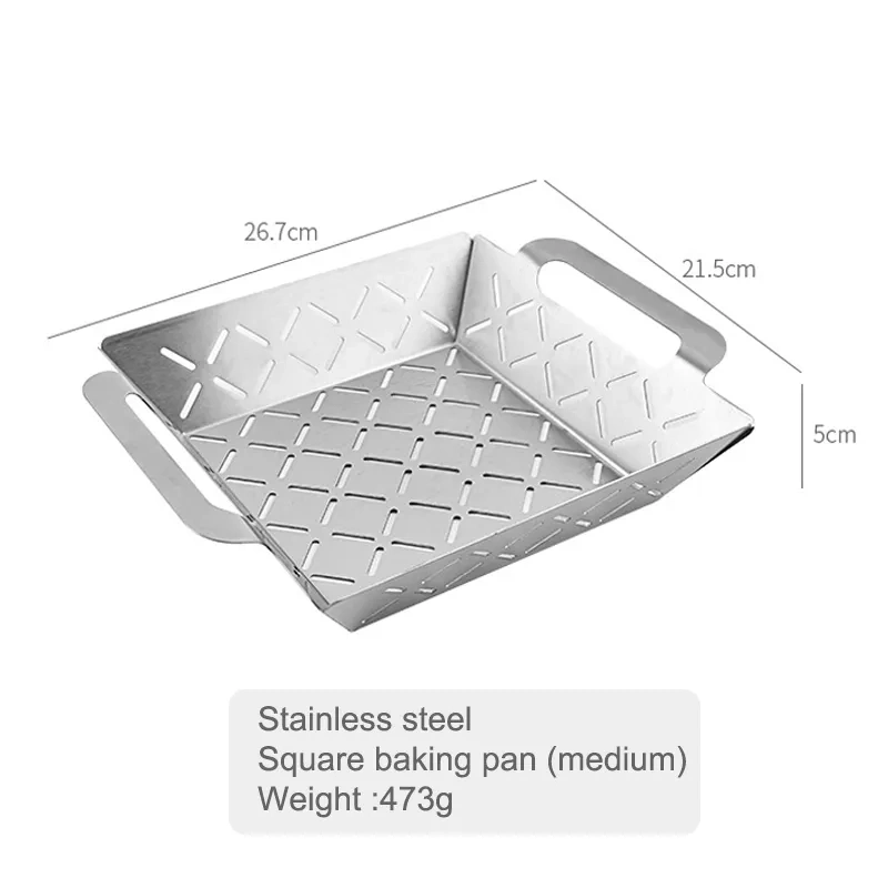 New Nonstick BBQ Grill Pan Tray Stainless Steel Metal Vegetable Barbeque Basket Pan for Grilling Accessories